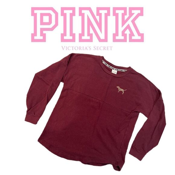 PINK Victoria’s Secret Burgundy and Gold Long Sleeve Sweatshirt -‎ Size XS - Picture 1 of 2